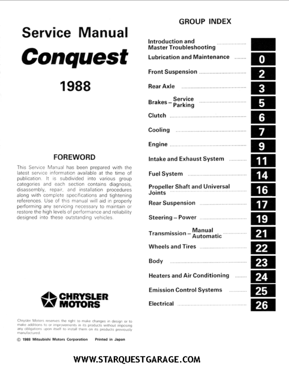 Starion Conquest Service Manual Cover